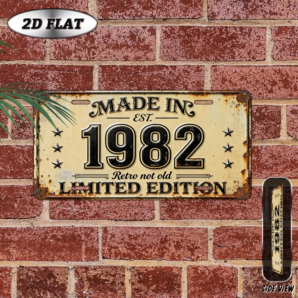2D Flat, [2D Flat] 1pc Vintage 1982 Metal Wall Sign - Aluminum Retro Plaque 12