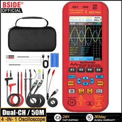 BSIDE-Handheld Multímetro Digital + Função, Gerador de Sinal, Dual Channel, 50MHz x 2, 250 MS/s medidor gráfico, 3 em 1, novo