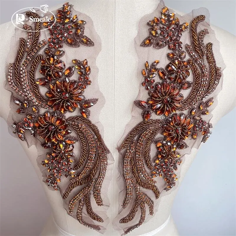 Mehrfarbiger handgenähter Glasbohrer, Spiegelblumen, funkelnde Strass-Taillenbänder, Schultern für Hochzeitskleid, DIY-Applikation, RS24493 – Detail 16