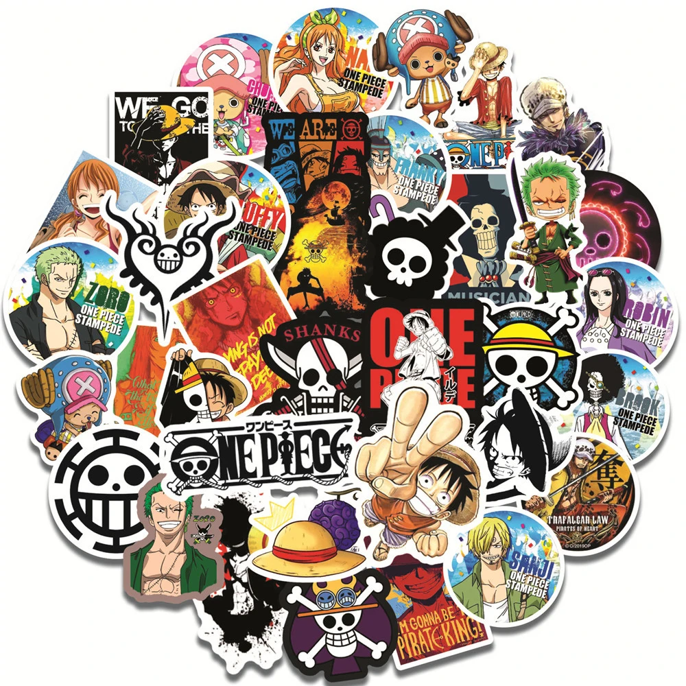 50pcs One Piece Sticker Pack Waterproof Anime Stickers Cute Phone Case Kawaii Packaging Laptop Skin DIY Stationery Stickers