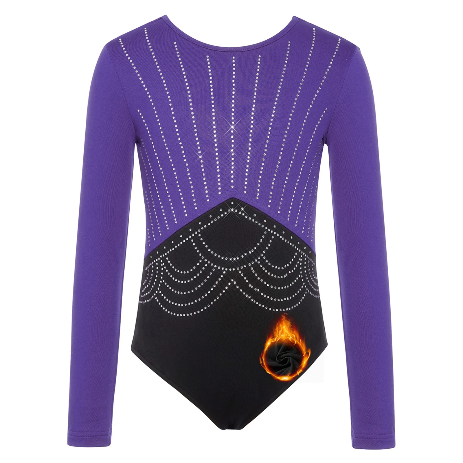 

Kids Girls Winter Warm Fleece Lined Gymnastics Leotard Figure Skating Ballet Dance Costume Long Sleeves Color Block Bodysuit
