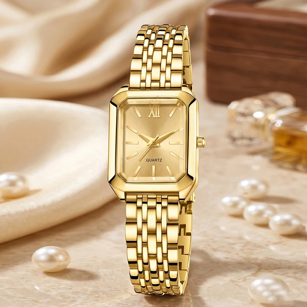 2Pcs/Set Unisex Jewelry Watches Women's Wristwatch Accessories Gold Trendy Fashionable Elegant Classic Exquisite Light Luxury Minimalist Style Luxury Bracelet Watch Set Y2K Suitable for Daily Outfits Perfect Holiday Gift