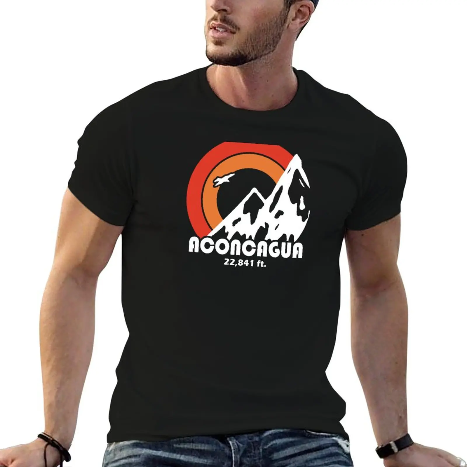 Camiseta Aconcagua Sun Eagle, camisetas estampadas para hombre, camisetas para hombre, camisetas de algodón para hombre