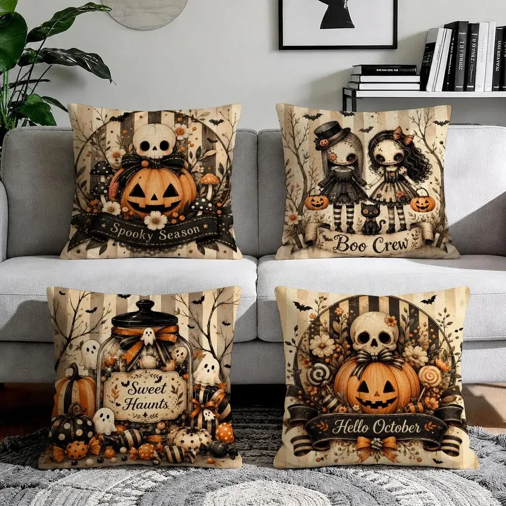 Vintage Halloween Apothecary Cushion Cover Linen Throw Soft Decorative  for Bed Sofa Car Home Decor Pillowcase 45x45cm