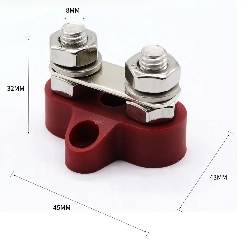 Dual M8 Terminal Stud Heavy Duty Power Distribution Block 48V Flame Retardant Plastic Base Glass Fiber Reinforced Nylon for Car