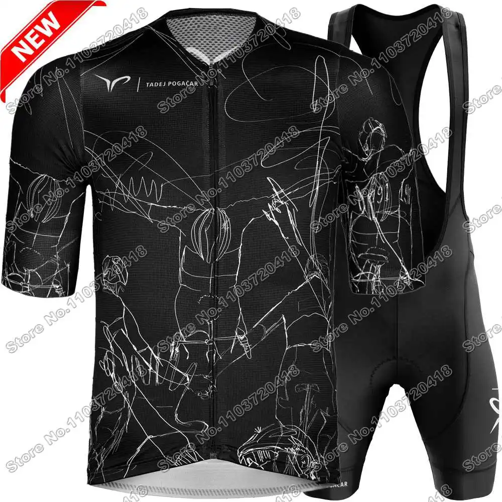 2025 Tadej Pogaikar طقم جيرسي لركوب الدراجات باللون الأسود لفريق الإمارات العربية المتحدة ملابس ركوب الدراجات للرجال صيفية على الطرق قميص بدلة دراجة مريلة شورت