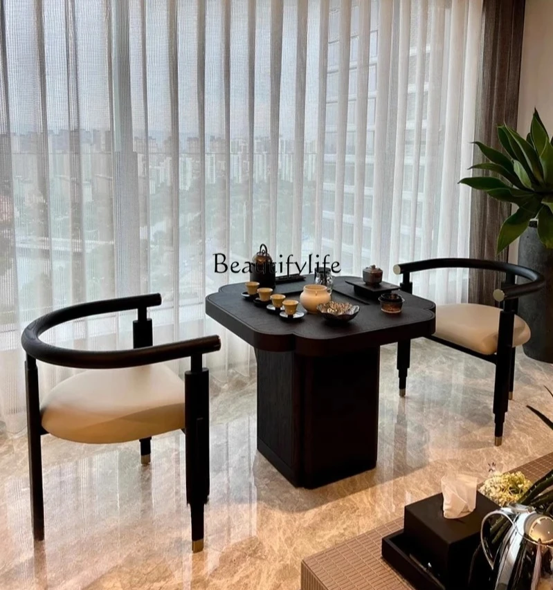 

ls 42 *Italian simple black solid wood small tea table designer creative home new Chinese balcony tea table