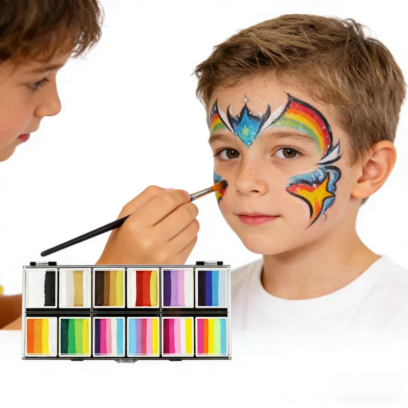 Face Paint 12x10gm Professional Body Paint Kit Adults Water Based Split Cake Rainbow Pallete Friendly Use For Kid's DIY Makeup