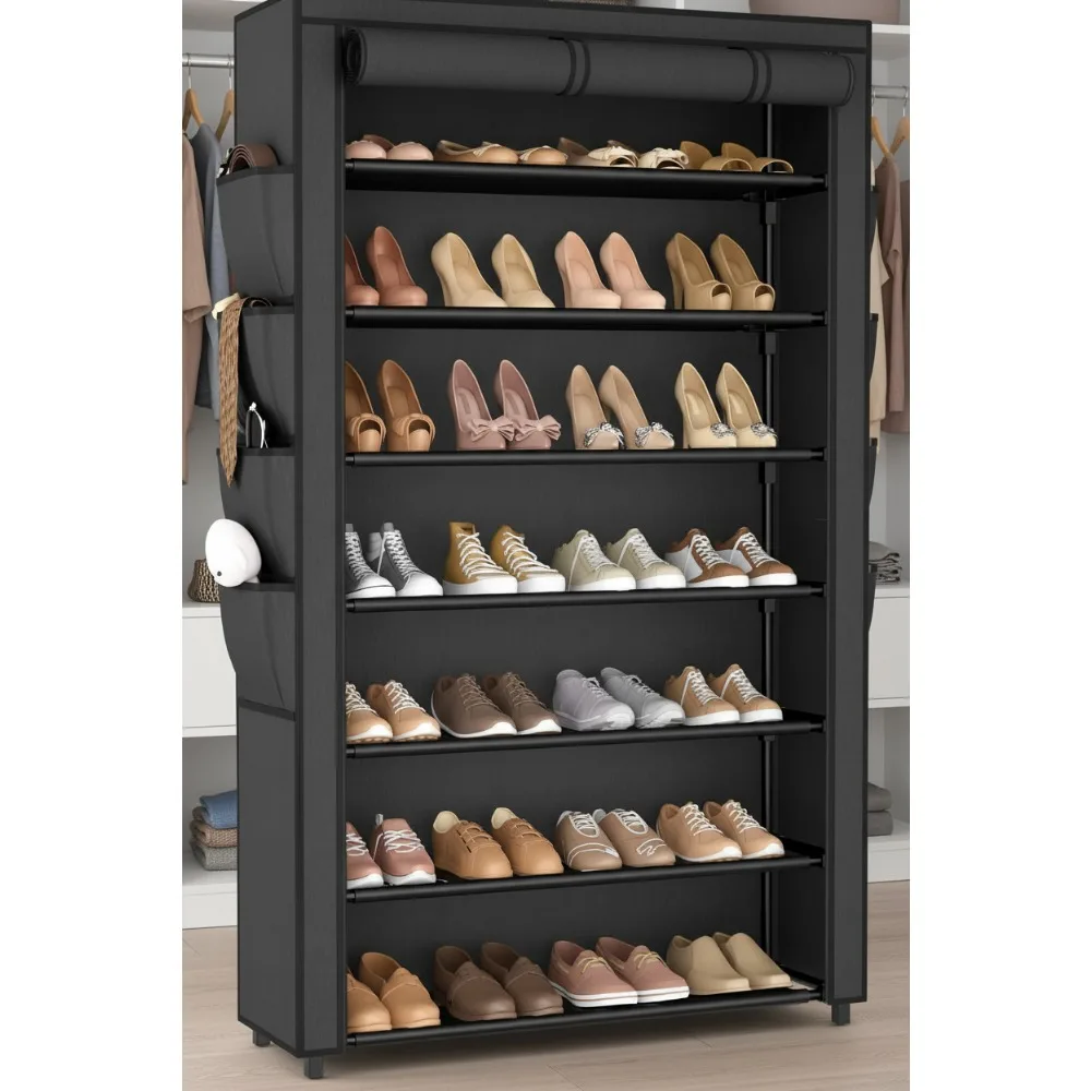 

7-Tier Shoe Organizer with Dust Cover, Holds 32-40 Pairs, Space-Saving Vertical Storage for Closet & Entryway