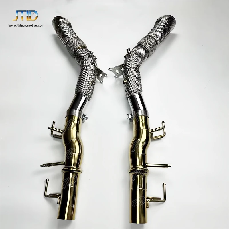 

JTLD 304 Stainless Steel Gold Color Exhaust Catless Downpipe straight Pipe System Without Valve For Ferrari SF90 Exhaust escapes