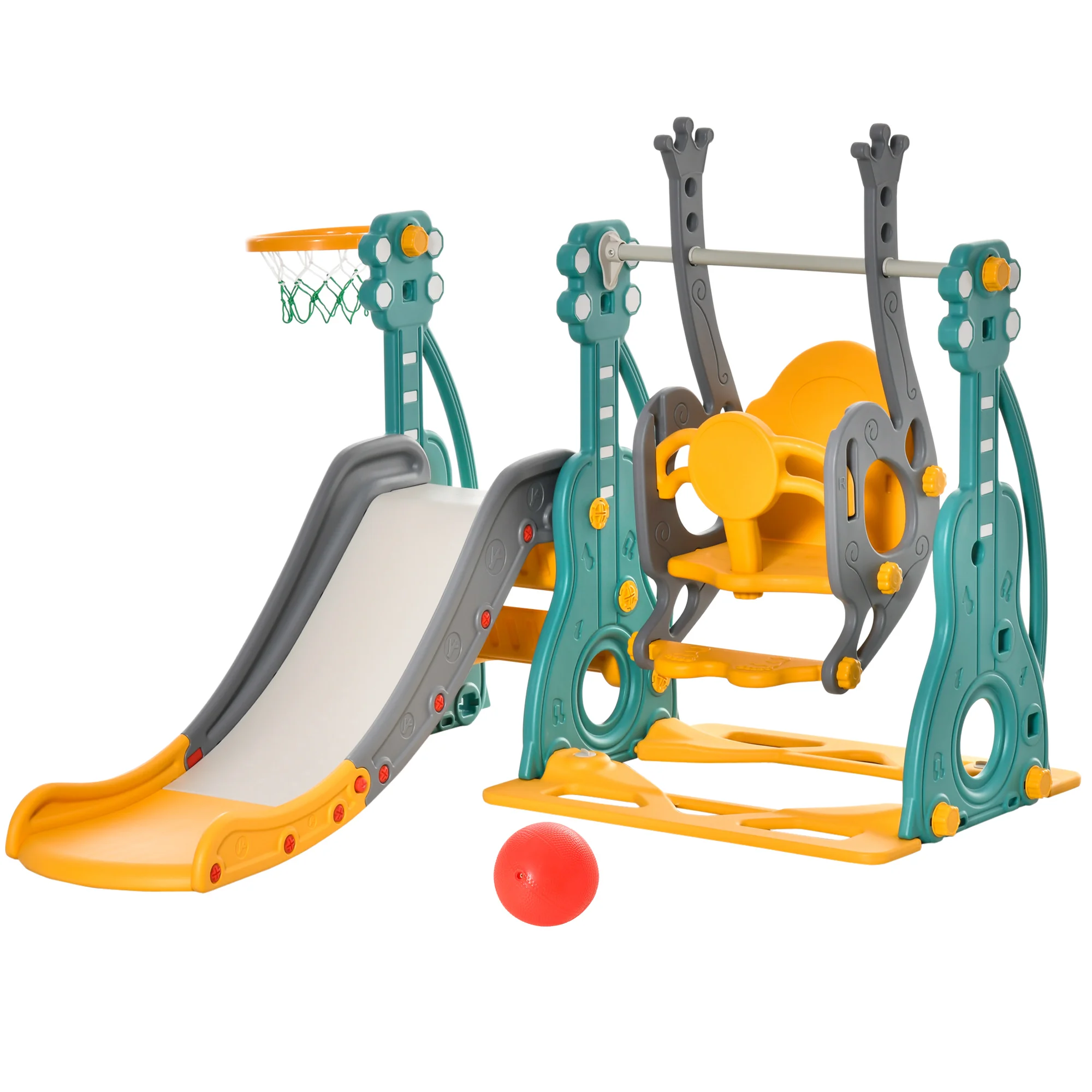 HOMCOM Tobogán Infantil con Columpio y Canasta Baloncesto 18-36 Meses Asiento