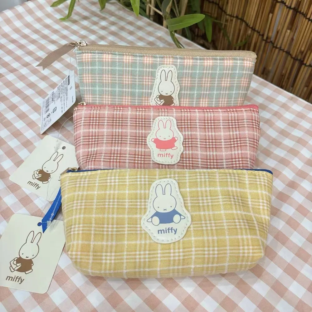 Miffy coelho dos desenhos animados saco de lápis algodão listrado japonês bonito grande capacidade saco de papelaria saco de armazenamento de maquiagem alta aparência