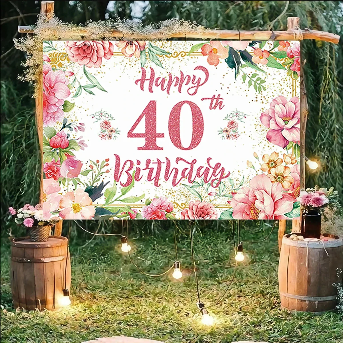 40 Years Old Happy Birthday Backdrop Decor Banner Photo Studio Ladies Photography Rose Flower Family Party Celebration 10x6ft