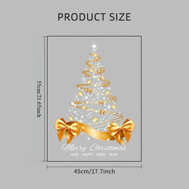 Gouden kerstboomstickers DIY vrolijk kerstfeest vensterglas deur elektrostatische stickers, raamdecoratiestickers