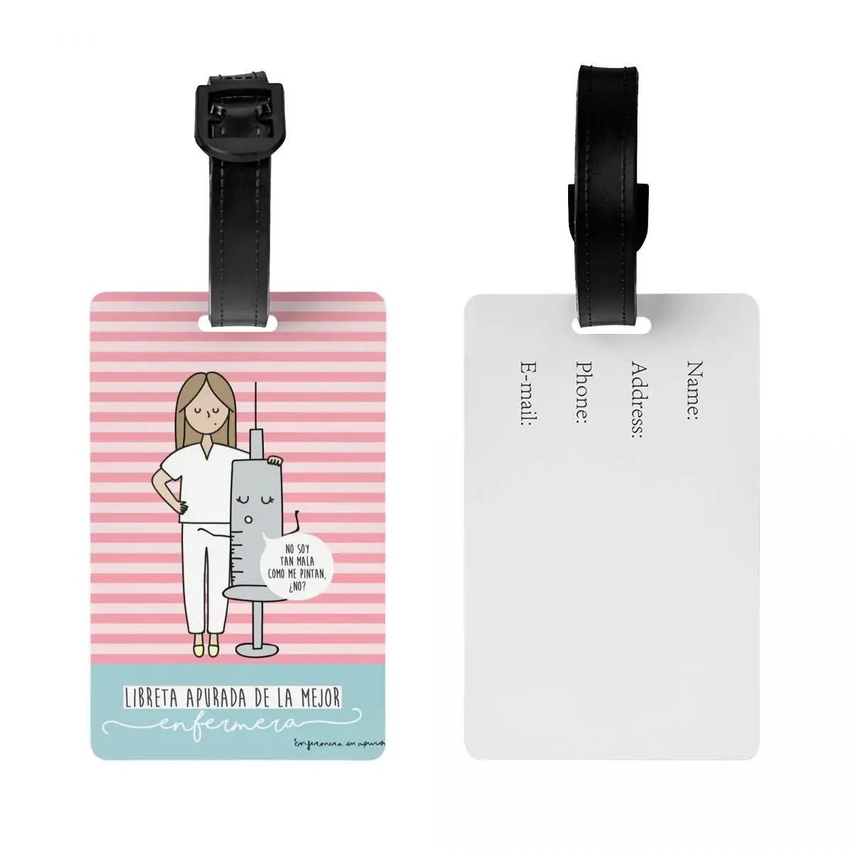 Custom Cartoon Ladies Nurse Doctor Printed Luggage Tag for Travel Suitcase Privacy Cover Name ID Card