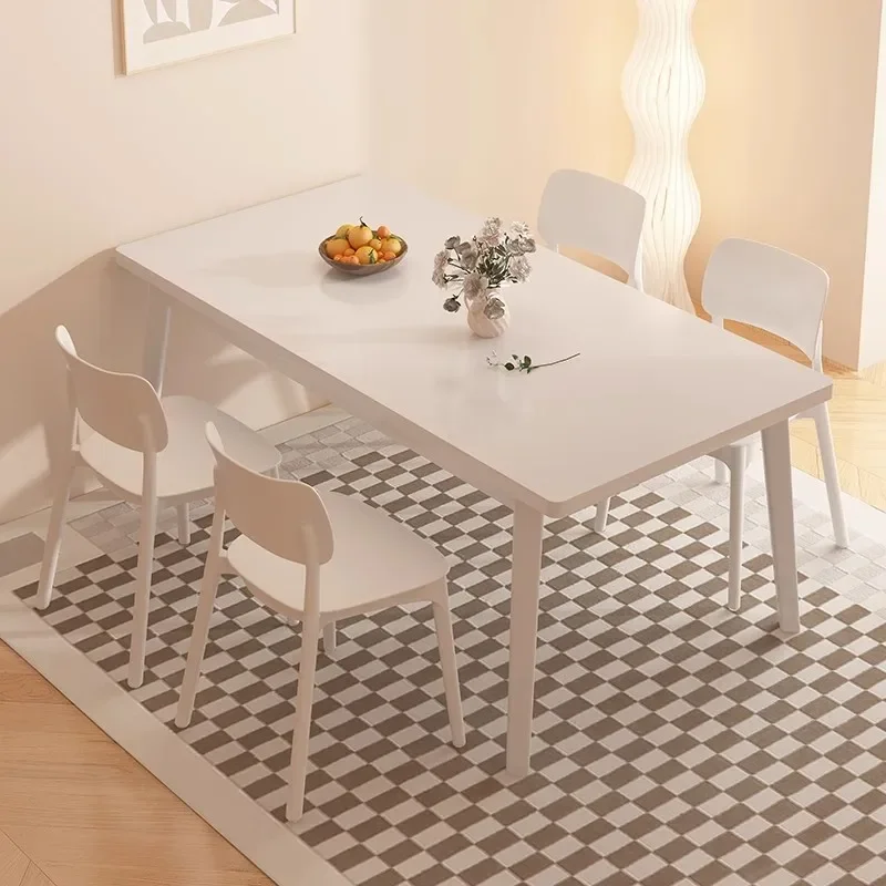 Dining table small apartment household simple rectangular catering commercial dining table solid wood legs white