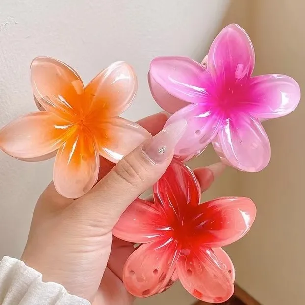 8CM BOHO Gradient Large Flower Acrylic Hair Clip For Women Sweet Hair Claws Crab Clamp Barrettes Hawaiian Headwear Accessories