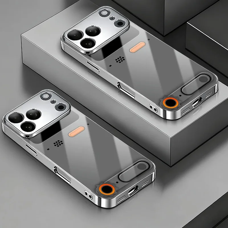 Minimalistyczne etui na telefon ze wzorem konsoli do gier, wykonane ze szkła, do iPhone 11 12 13 14 15 16 17 Pro Max Plus 17 Air, posrebrzane galwanicznie. — zdjęcie produktu 2