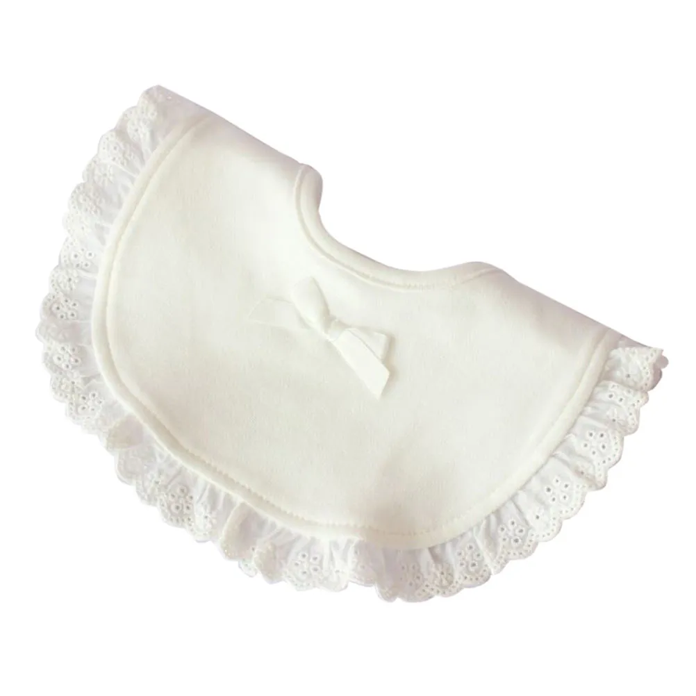 

White Baby Bib 1 Piece Classic Lace Design Cotton Drool Bib for Feeding Time Soft Comfortable Skin-Safe Dining Towel