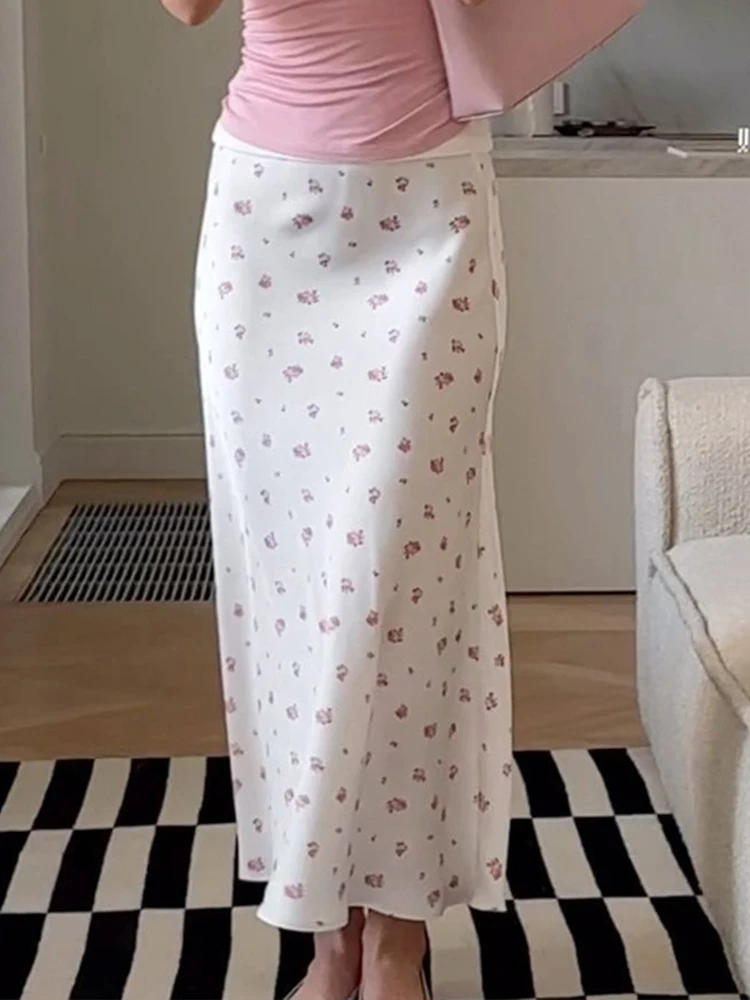 Tornova 2025 nouvelle fleur imprimé jupe femme Satin drapé élégant taille haute jupe mode mince mi-longue jupe femmes décontracté