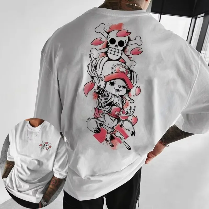 

Футболка One Piece унисекс, летняя, с изображением Тони Чоппера, японское аниме, осенняя, с коротким рукавом, в стиле хип-хоп, семейный комплект