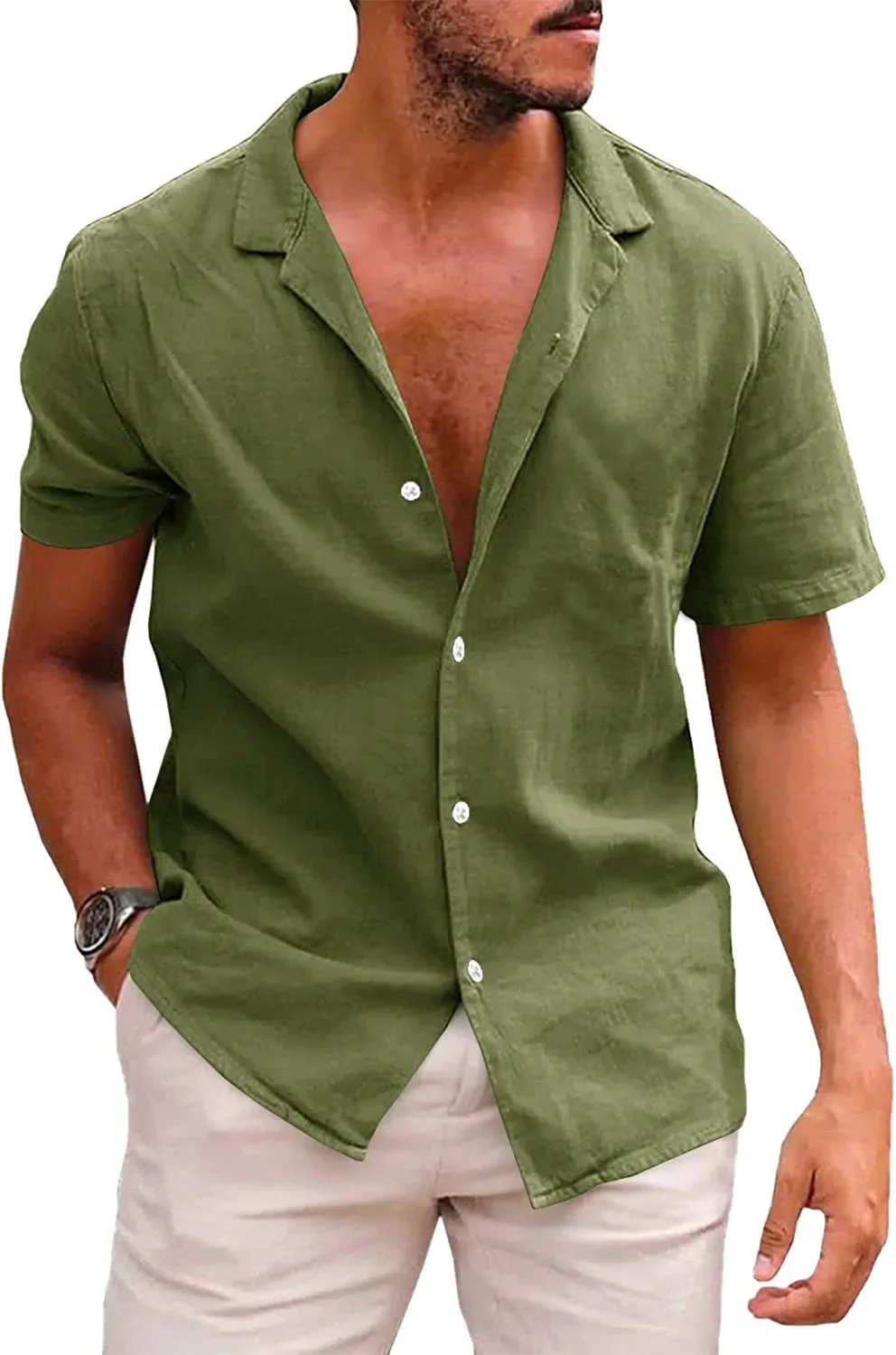 2023 Mens Linen Blouse Short Sleeve Baggy Buttons Summer Solid Comfortable Pure And Linen Casual Loose Holiday Shirts Tee Tops