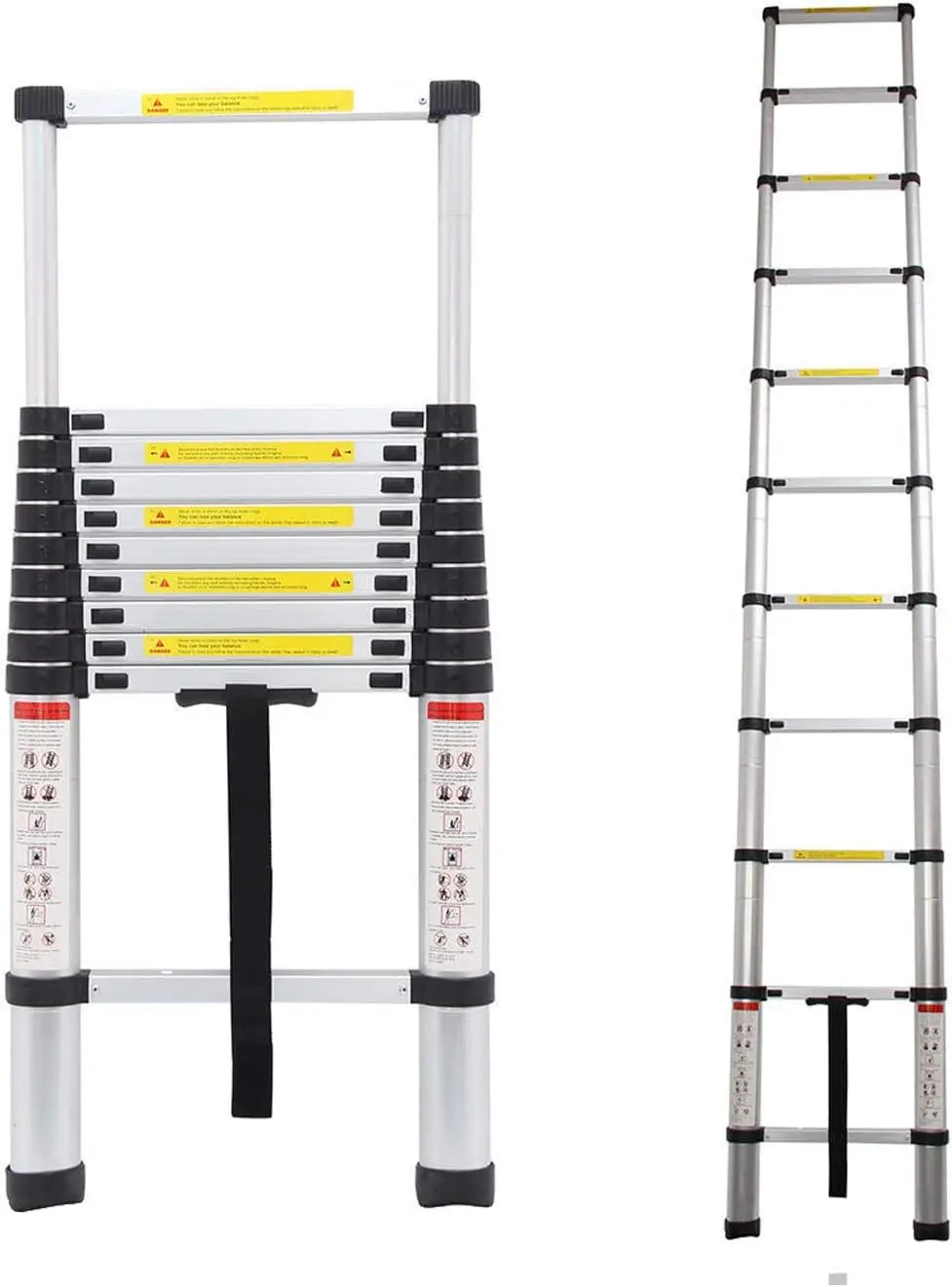 DayPlus 3.2M Telescopic Ladder, Multipurpose Aluminium Ladder, Non-Slip, Extendable, Robust Stepladder, 150 kg Load Capacity