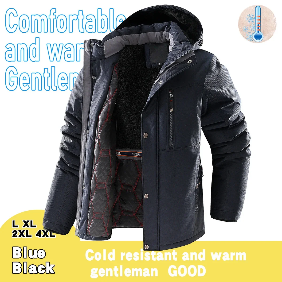 Hooded Parkas Men Windproof Waterproof Thermal Winter Coat Multi Pocket Casual Loose Fleece Thick Jacket Outdoor Snow -20 Warm