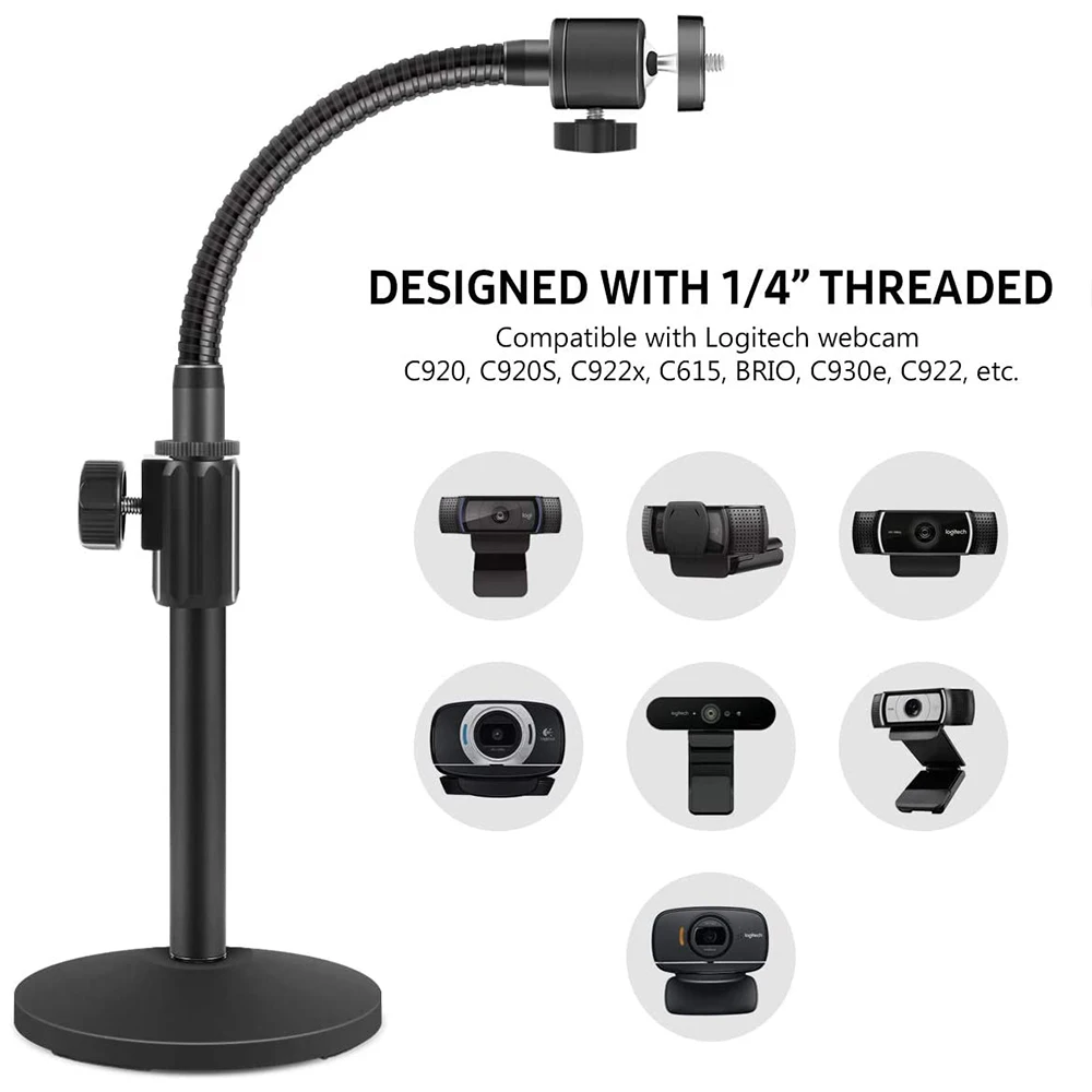 New Flexible 360° Rotation Webcam Stand with 1/4" Thread Desktop Web Camera Tripod Gooseneck Stands Holder for Logitech