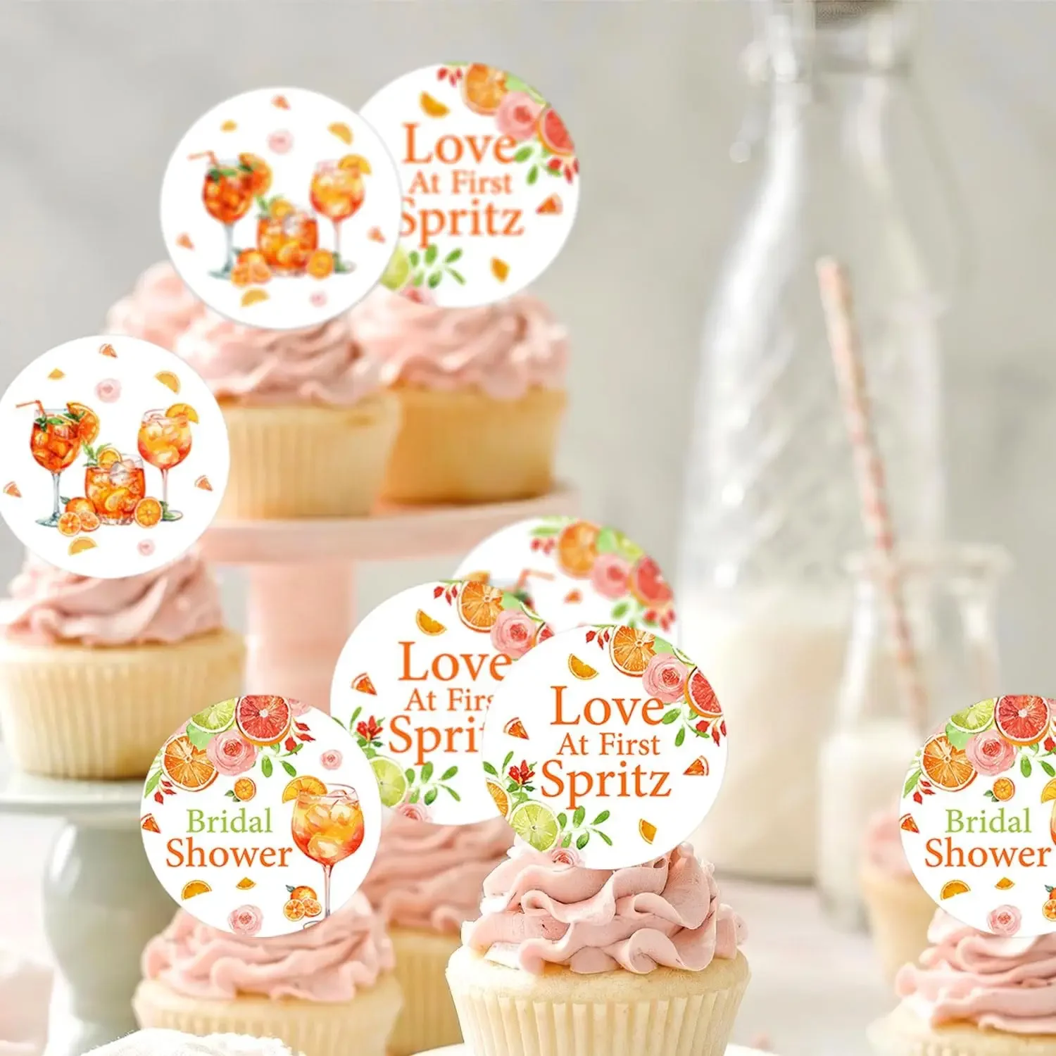 KREAT4JOY Love at First Spritz Bridal Shower Cupcake Topper, Sweet Cocktail, Citrus Party Decor, Bachelorette, Wedding Party