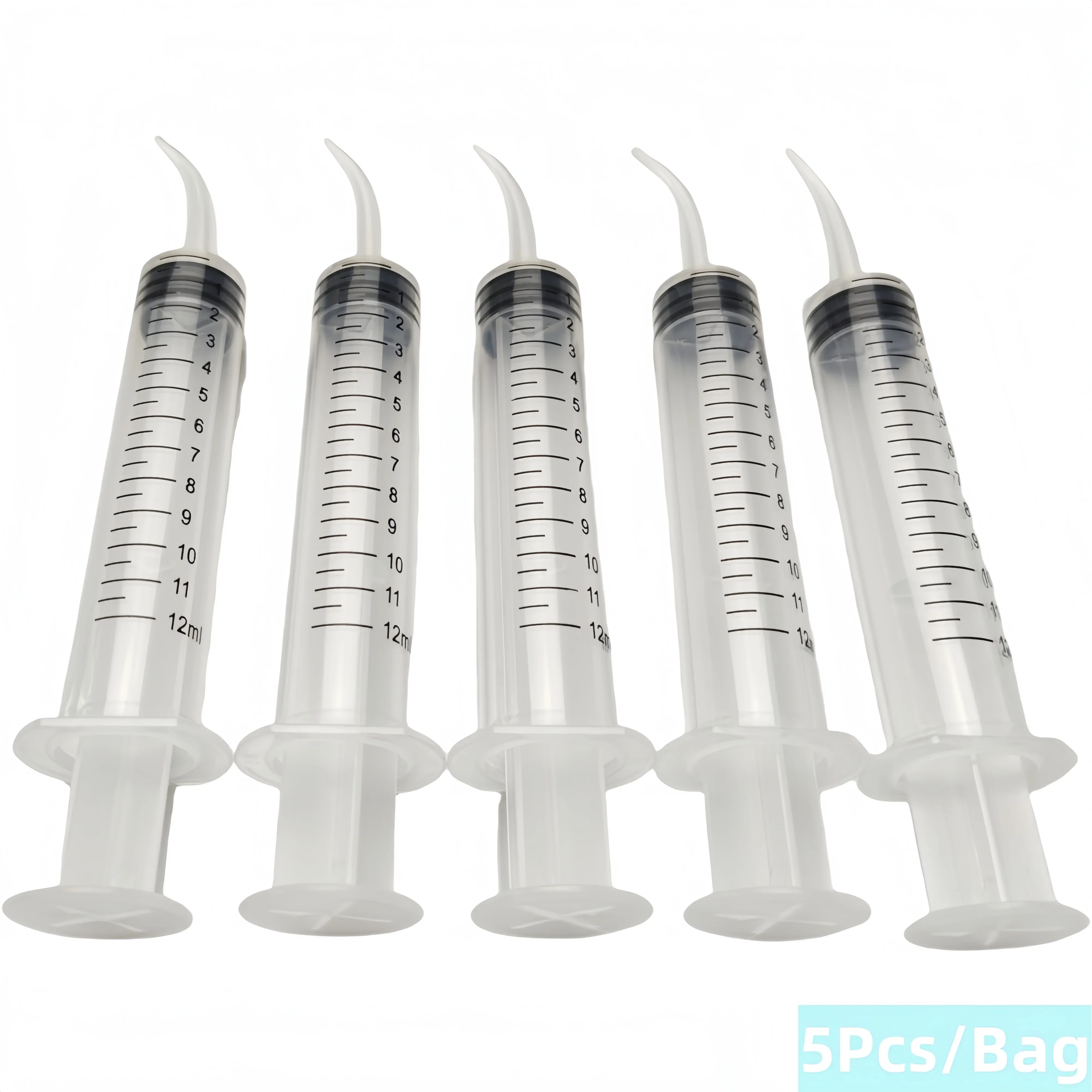 NIGF 5Pcs Disposable Plastic Dental Elbow Irrigation Syringe Teeth Flushing Injection Impression Dental Syringe With Curved Tip