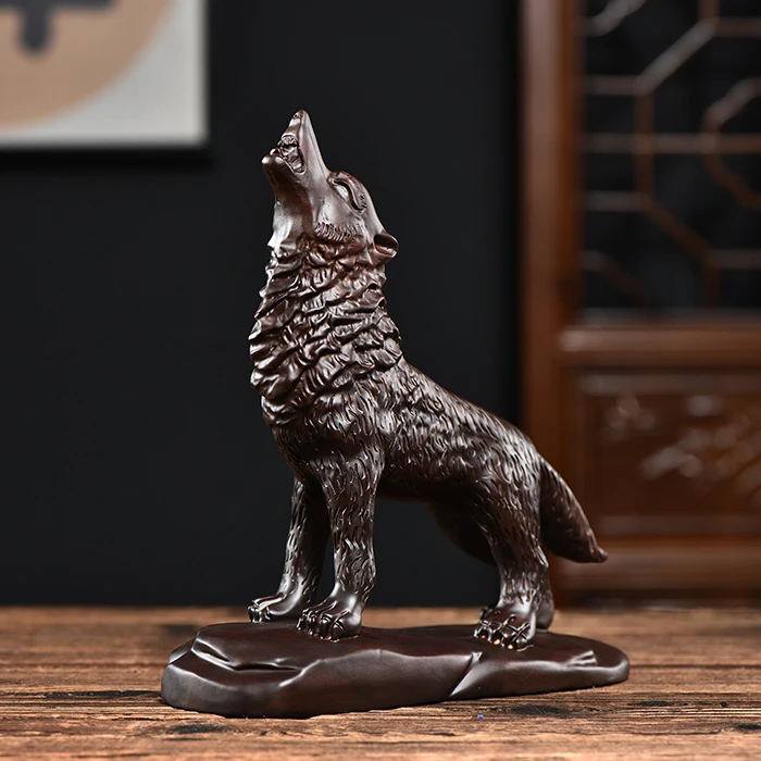 40CM Large TOP decorative art Auspicious talisman Home company GOOD LUCK handmade Wood carving wolf Sculpture statue