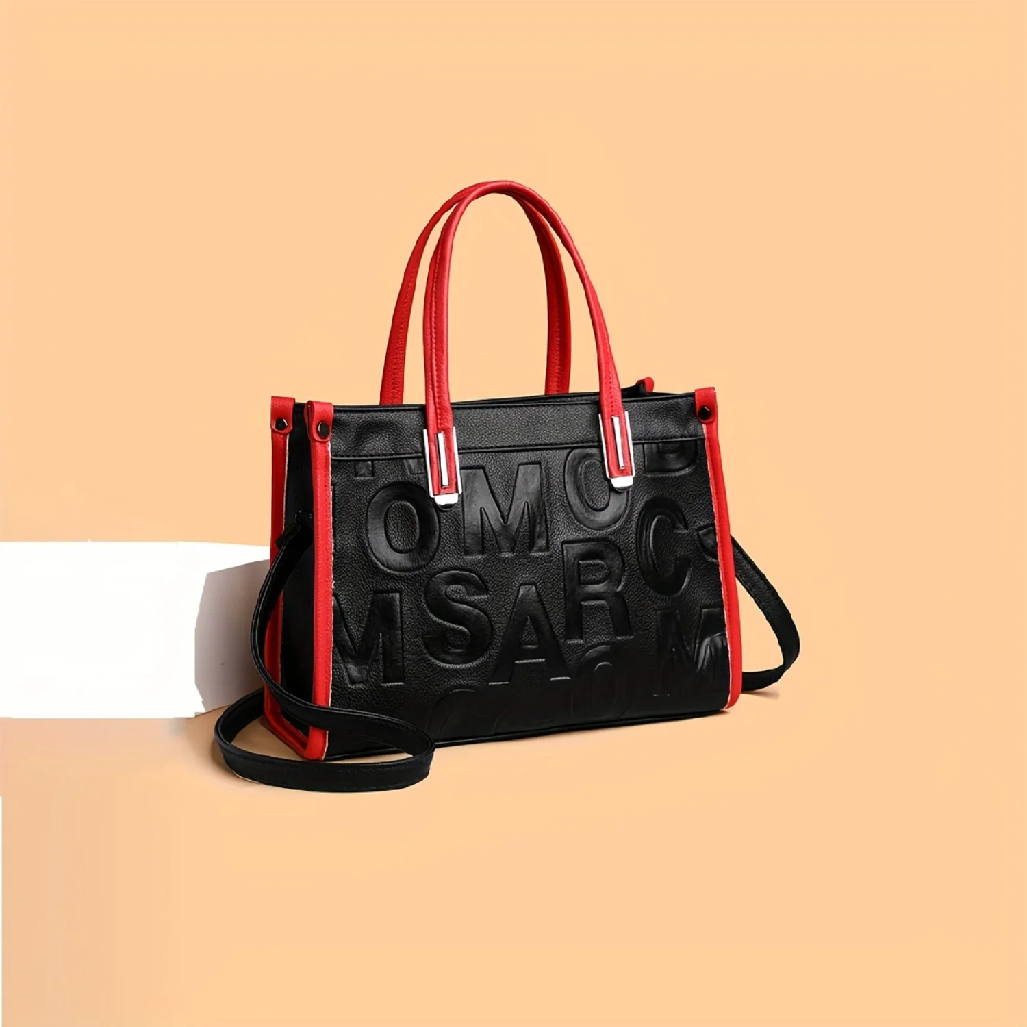 Stylish Letter Embossed Tote Bag with Top Handle and Crossbody Strap - Ideal for Work, Travel, Business!