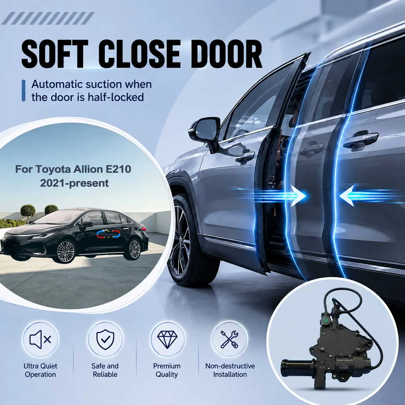 For Toyota Allion E210 2021-present Electric Soft Close Door Auto Pull-In Suction Lock Intelligent Silent Closer Kit