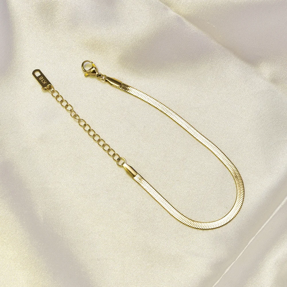 S14 vintage stainless steel gold bracelet, gentle and elegant flat snake chain jewelry for women
