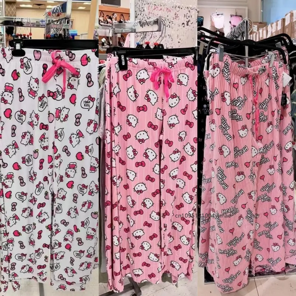 

Kawaii Hello Kitty Women's Pajama Pants Anime Sanrio Cartoon Print Casual Pants Loose Comfortable Student Trousers Home Wear