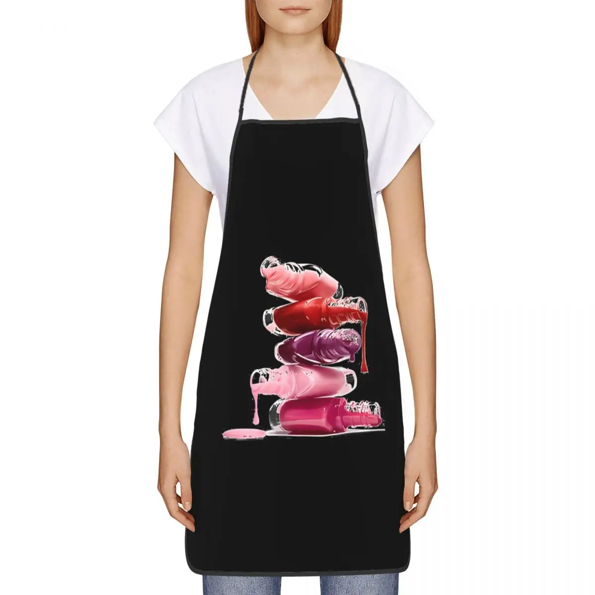 Custom Bib Pink And Red Apron for Men Women Adult Chef Cooking Kitchen Nail Polish Tablier Cuisine Baking