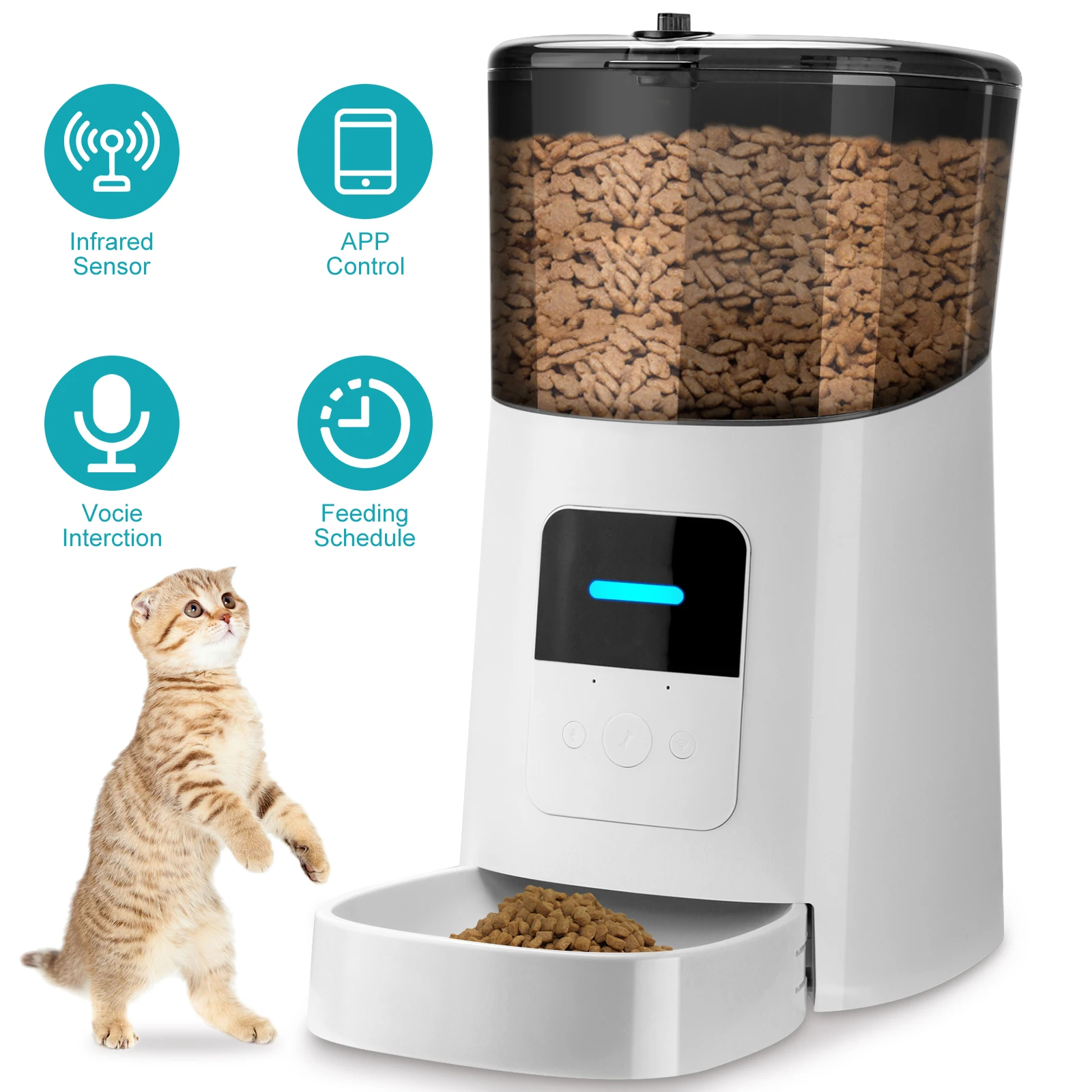 

Pet feeder Automatic WiFi smart feeder Timed 6L surplus grain alarm grain Cat Feeder Pet Smart Cat Food Remote Control