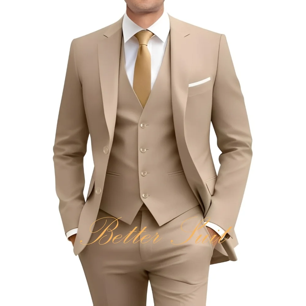 

Formal Men's Slim Fit 3 Piece Suit Two Button Jacket Vest Pants Business Wedding Dress Tuxedo Suit Set Men Suits