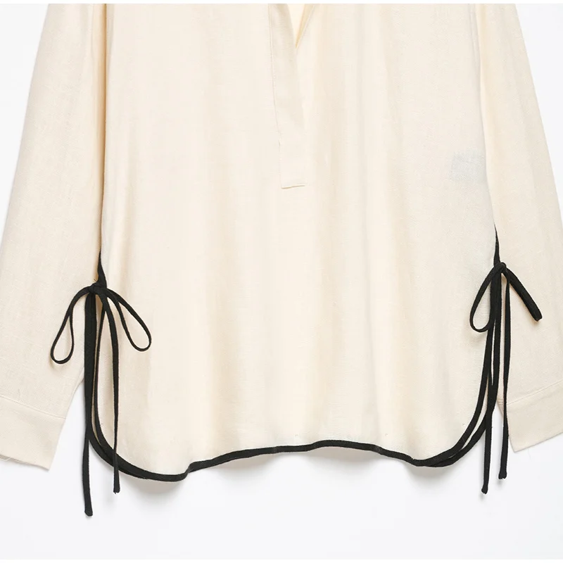 Damen-Hosen-Sets mit Revers, langen Ärmeln, Schnürung, unregelmäßigem Saum, Oversize-Tops, weiten Hosen, schicke Damen-Outfits mit Paneelen, locker geschnitten, neu – Detail 5