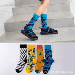 Cartoon mixed color couple socks in the tube pure cotton ins tide brand net red trend socks men and women in the tube socks