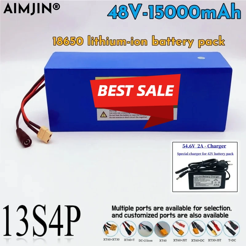 

13S4P 15000mAh 48V 18650 Lithium-ion Battery Pack with 30A BMS, Suitable for Electric Scooter Bicycle、Bicycle Battery
