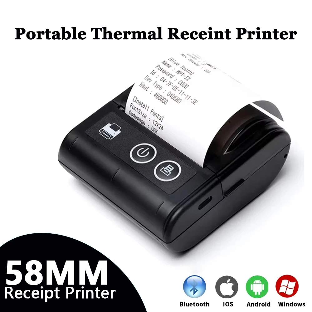 58MM Portable Mini Thermal Printer Bluetooth Thermal Printer For Small Business Printer Computer-Mobile Connection IOS Android