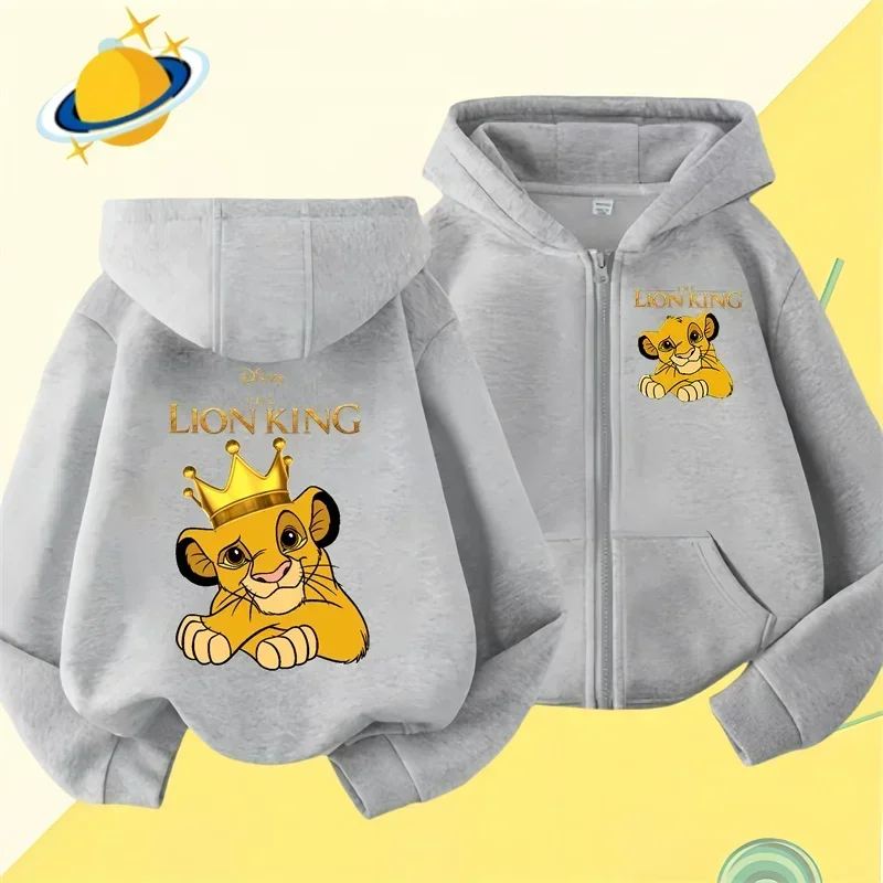 Lion King Kids zipper hoodie Cartoon Print Disney Fall Winter long-sleeved sweatshirt Casual top Boys Girls clothing sweater