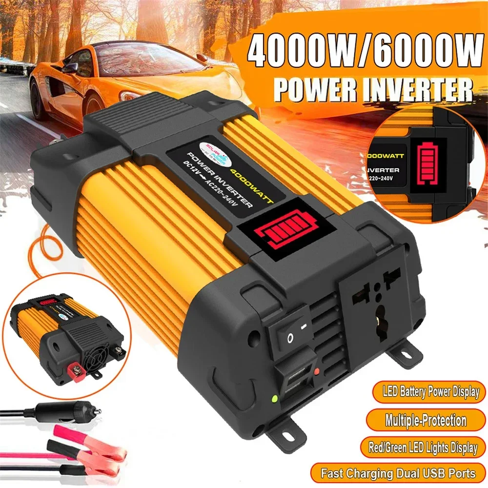 Inverter 4000W 6000W DC 12V To AC 110V 220V Portable Voltage Transformer Auto Charger Converter Car Power Inverter LED Display