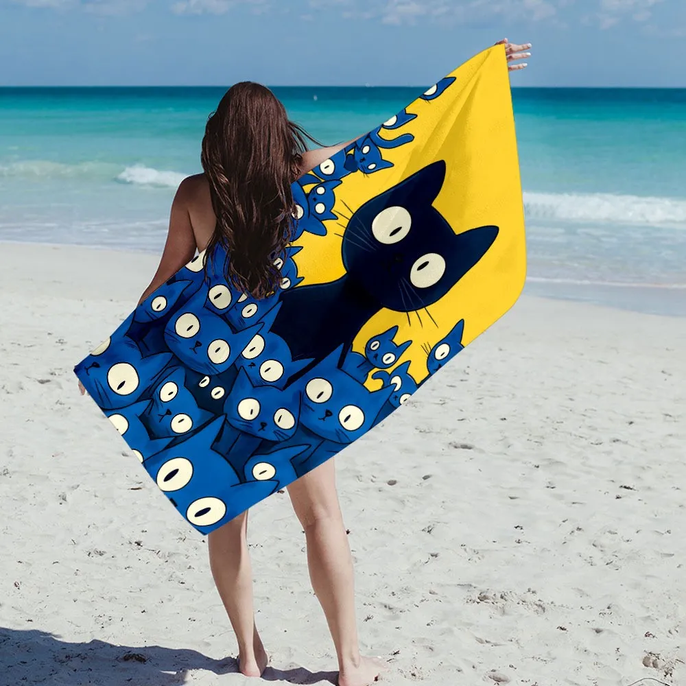 Beach Towels Large Beach Towels Large Designer Cute Cartoon Black Blue Cats Beach Towel Patterned Sunscreen And Windproof