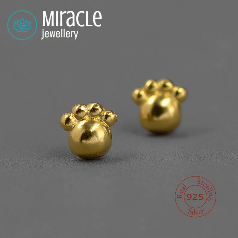 Miracle Sterling Silver 925 Original Design My Little Feet Fun Adorable Cat Paw Shape Cultural Relic Replica Earrings For Gift