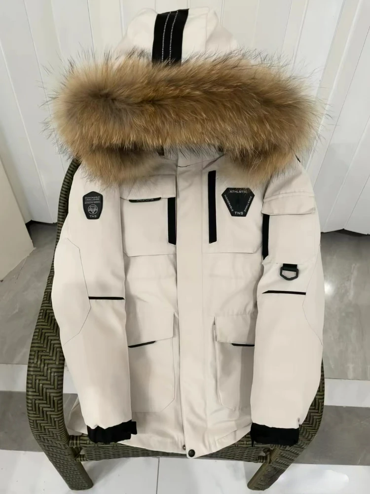 Veste à capuche en duvet de canard blanc pour homme, Parka chaude, Manteau imperméable, Col en fourrure amovible, Poignées mi-longues, Hiver