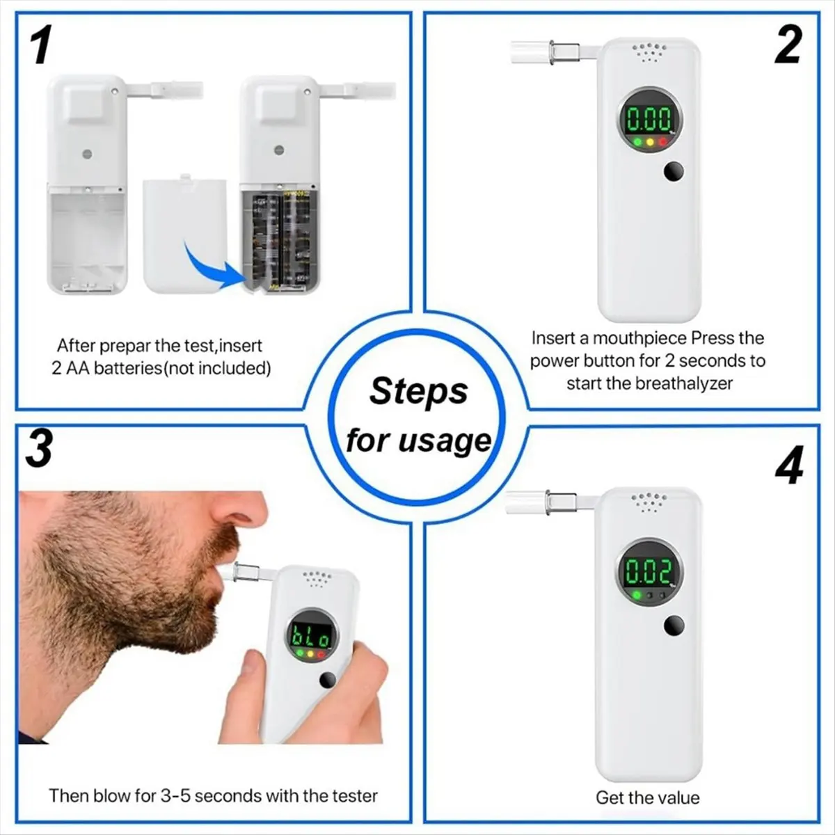 DT38 AD-6000NS Portable Tester Breathalyzer with 6 Mouthpieces High-Accuracy for Personal Use Before You Each Driving Black