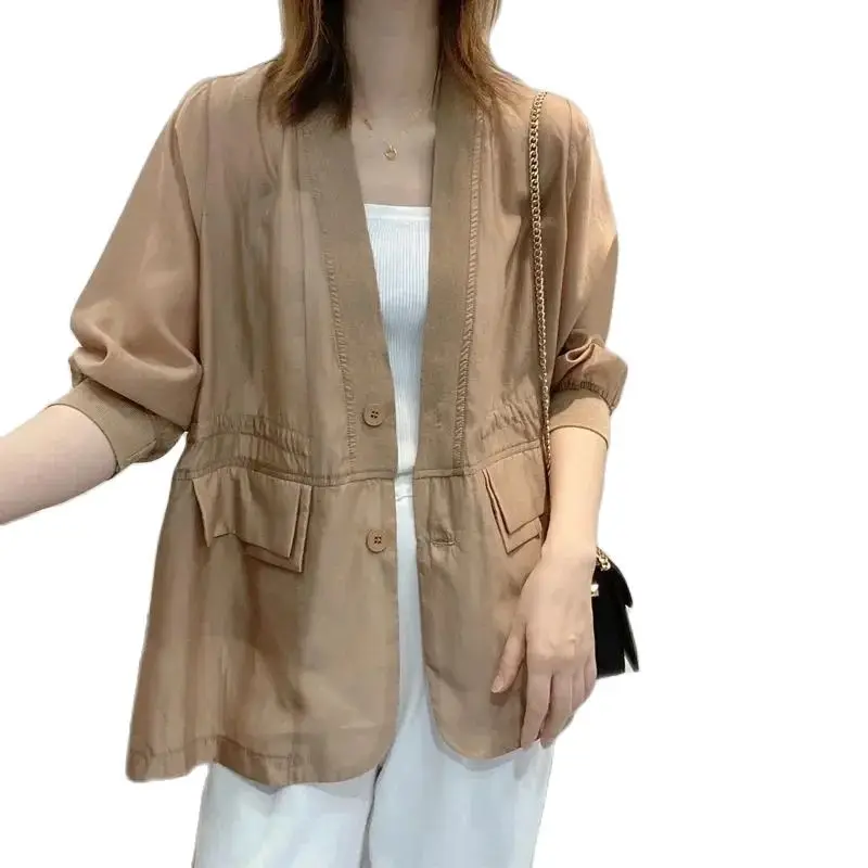 Chaqueta fina de primavera y verano para mujer, camisa de protección solar, ropa de abrigo holgada de color puro para ocio, novedad de 2024